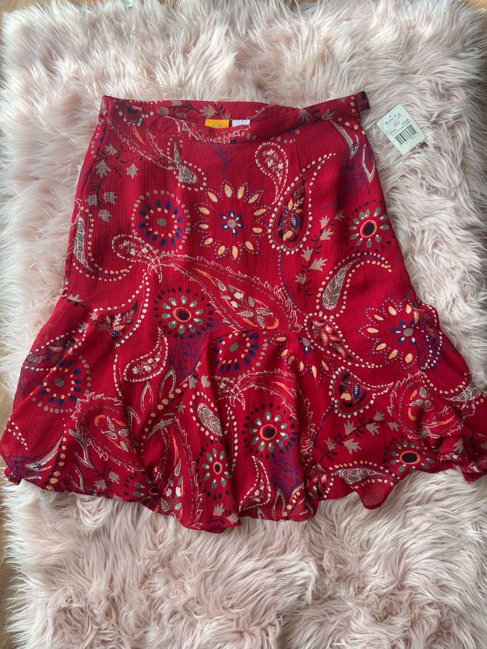 NWT Ruby Red Red Paisley Floral Print Skirt 12 Large
